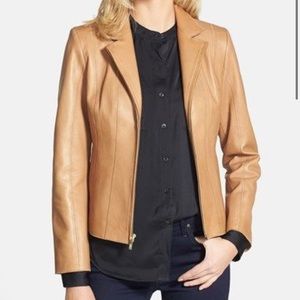 Cole Haan Notch Collar Lambskin Leather Jacket